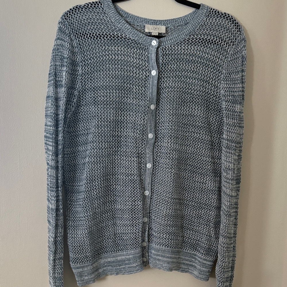 LOFT Light Gray Button-Up Cardigan